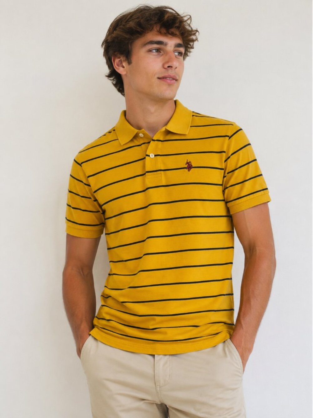 U.S. Polo Assn. Yellow Navy Striped Pique Polo Shirt Men’s XS 100% Cotton Preppy